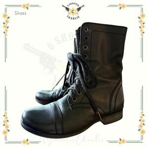 Steve Madden Womens Troopa Black Leather Combat Boots Shoes Size 5.5